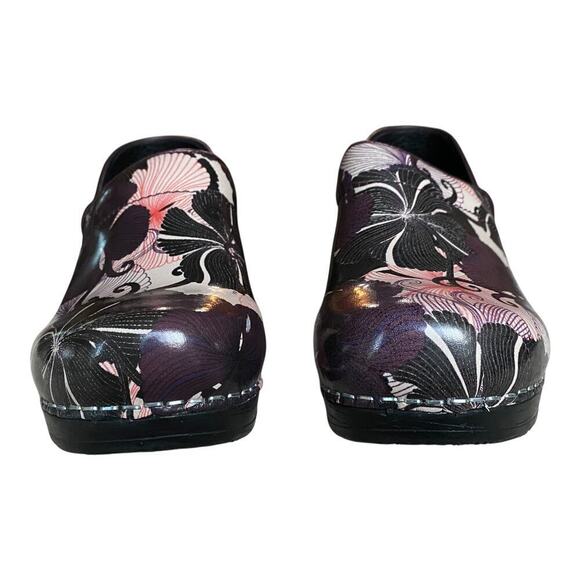 Sanita Patent Leather Clogs EU 35, US 4 Floral Purple White Black Slip On - Picture 5 of 16